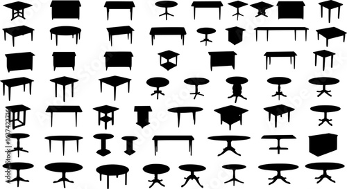 Table silhouettes set, large pack of vector silhouette design, isolated white background