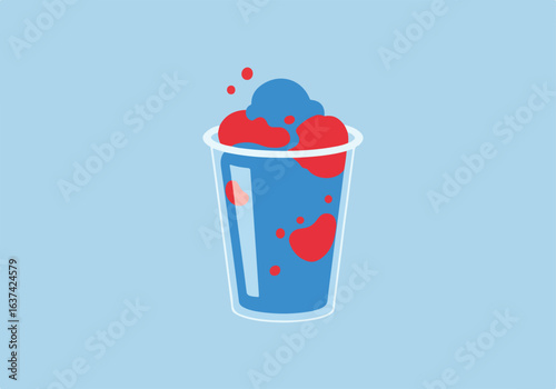 Blue & red slush mix, in clear cup on light blue, use on menu, recipe, tutorial