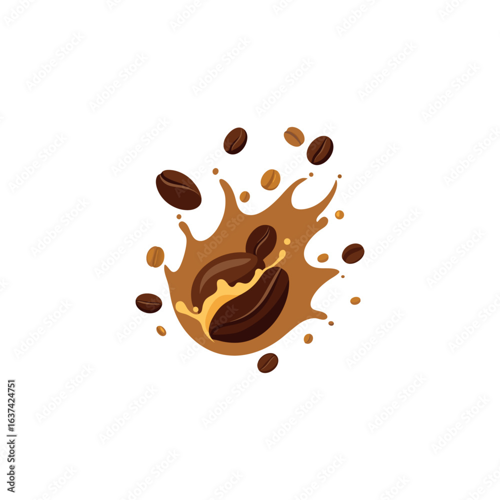 Obraz premium coffee splash with coffee beans set isolated flat