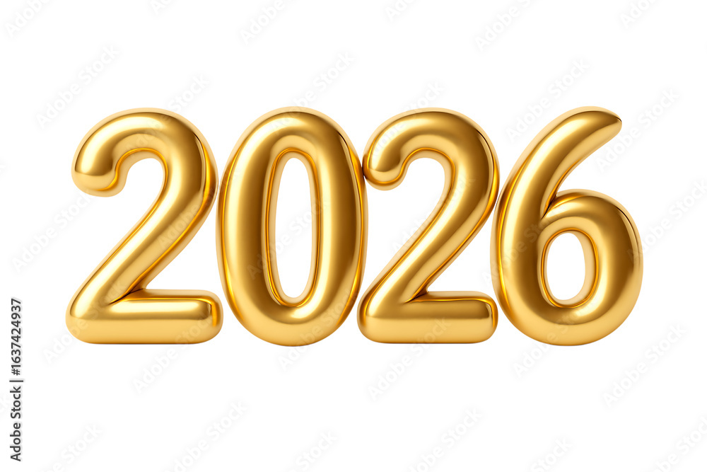 3d rendered golden balloons forming the year 2026 isolated on transparent background 3d rendered golden balloons forming the year 2026 isolated on transparent background