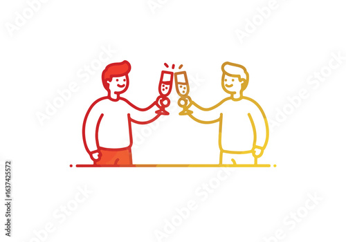 Two people toasting isolated on white backdrop, celebratory use
