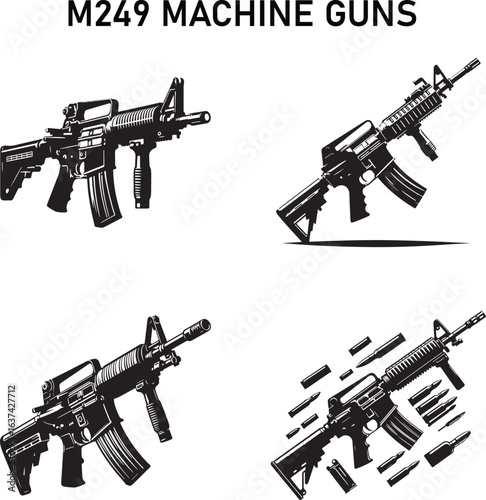 M249 Light Machine Gun Military Weapon Illustration