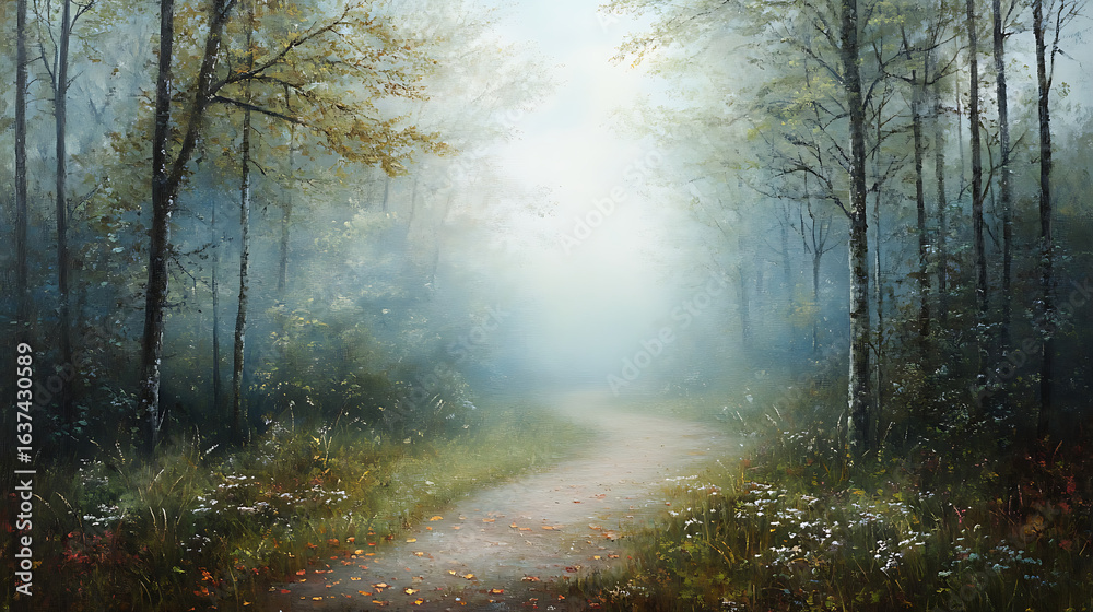 Obraz premium Misty forest pathway