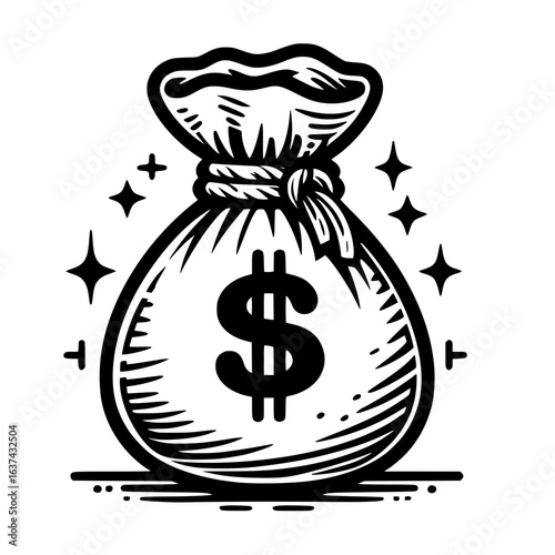 Money Bag With Dollar Symbol Outline Illustration
