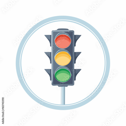 Traffic light vector icon with red, yellow, and green lamps. A simple, flat illustration of a traffic control signal for road safety and transportation