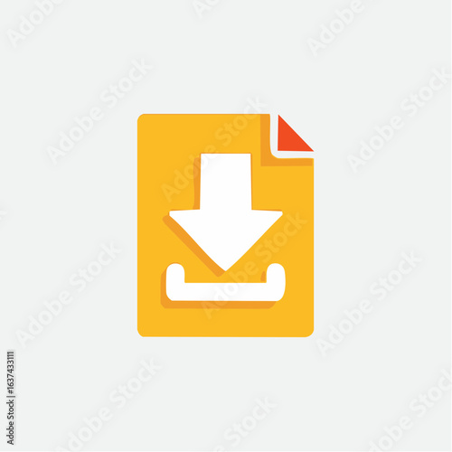 Simple download icon featuring a white arrow on a yellow document file. Modern flat design vector illustration for user interface and graphic design
