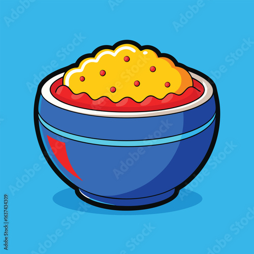Cartoon Vector Bowl of Mashed Potatoes on Blue Background
