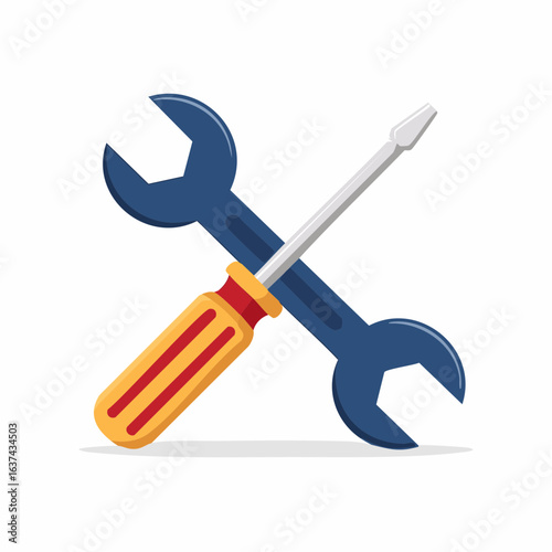 A Simple Illustration of Crossed Wrench and Screwdriver Tools for Repair and Maintenance