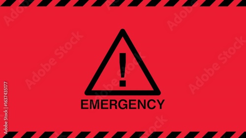 Animated large emergency mark on red background.