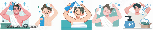 vector of a man taking a shower