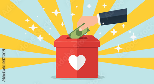 Hand Putting Money in Donation Box Philanthropy Charity Giving