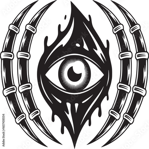 Eye of Providence tattoo design with bone elements, perfect for edgy branding or mystical concepts