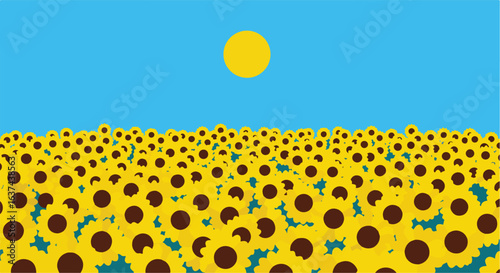 Sunny sunflower field Graphic illustration for website background, nature themes
