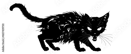 stylized silhouette of an angry black cat with arched back and bristled fur