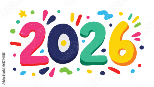 Joyful 2026 New Year Illustration Playful Colorful Numbers with Dotted Accents on Transparent Backdrop for Festive Greetings and Celebrations