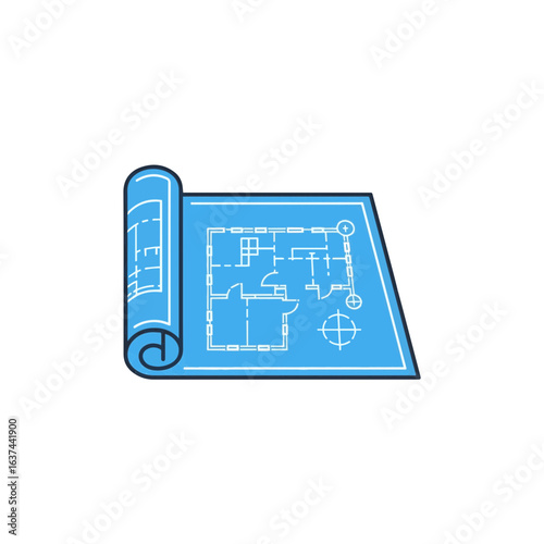 Flat color icon of blueprint paper