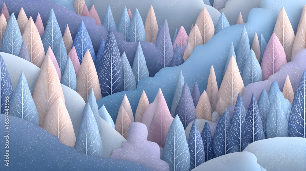 Obraz premium Winter wonderland landscape with stylized trees.