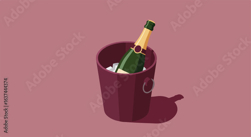 Sparkling bottle chilling in ice bucket on pink ideal for celebrations
