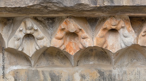 Close-up of ancient architectural stone carving showcasing intricate floral design details aged