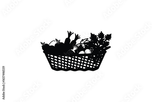 creative digital colorful vibrant crisp clean stylish elegant modern detailed professional high quality Silhouette of a Basket Filled with Fresh Vegetables in a Market Basket Style