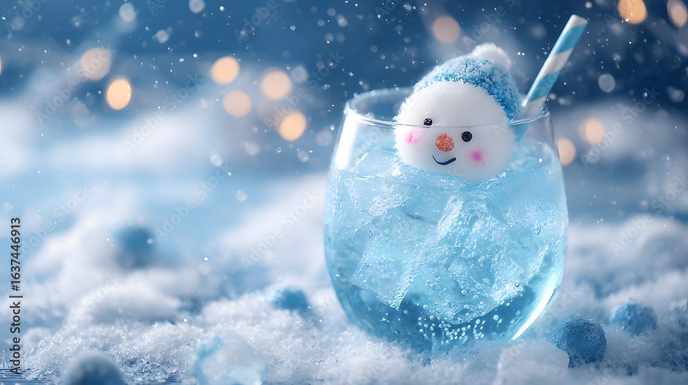 Obraz premium Festive winter drink with a charming snowman decoration.