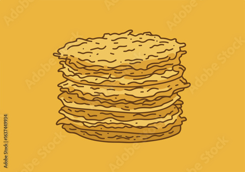 Stack of pancakes on a plain backdrop illustration, for breakfast menus & dessert ads