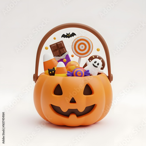 Halloween Pumpkin Basket Filled with Candy and Treats for Kids