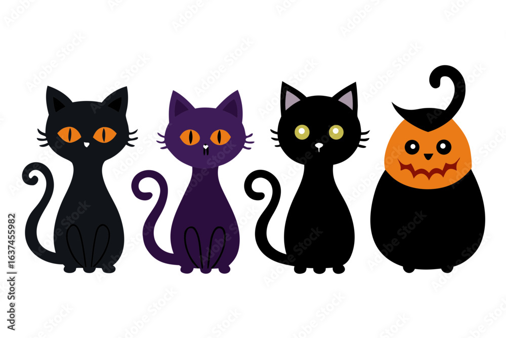 set of black cat silhouette vector illustration set of black cat silhouette vector illustration
