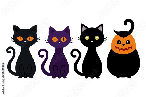 set of black cat silhouette vector illustration