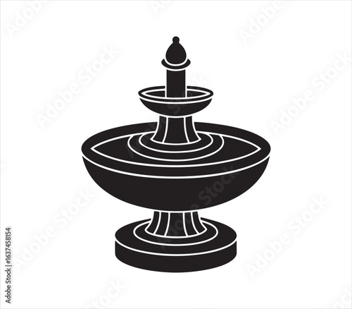 Elegant Fountain Illustration in Black and White Representing Serenity and Classical Design Detailed Vector Graphic