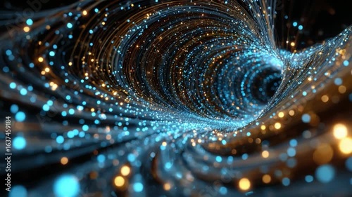 Wallpaper Mural Digital Data Tunnel: An artistic depiction of a data tunnel, filled with flowing particles of light, creating a visualization of digital information, communication. Torontodigital.ca