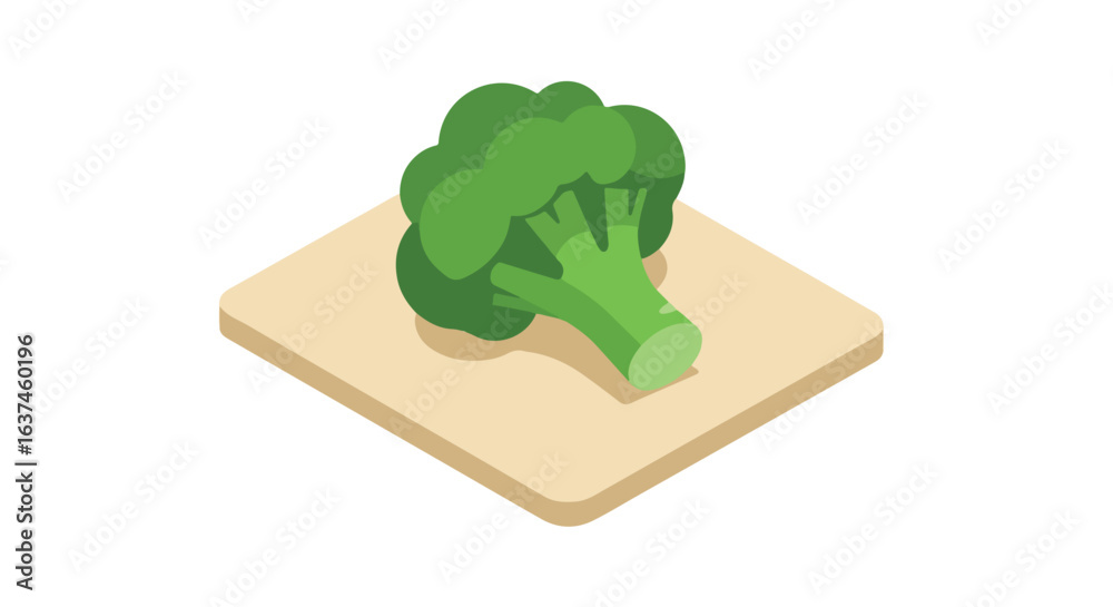 Isometric broccoli on a board in a white backdrop, suitable for diet concepts Isometric broccoli on a board in a white backdrop, suitable for diet concepts