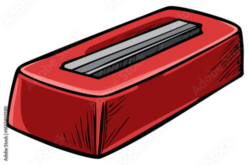 Red Pencil Sharpener with Metal Blade and Sketchy Texture