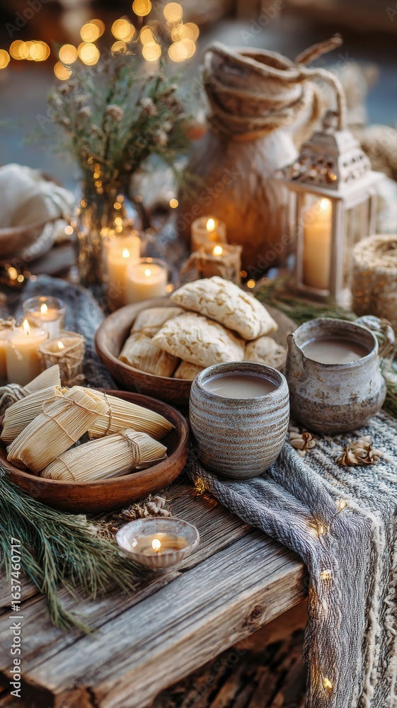 Warm and inviting Las Posadas table with classic Mexican dishes Warm and inviting Las Posadas table with classic Mexican dishes