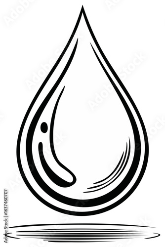 Water Drop Black Outline Illustration Fresh Liquid Graphic Art Vector