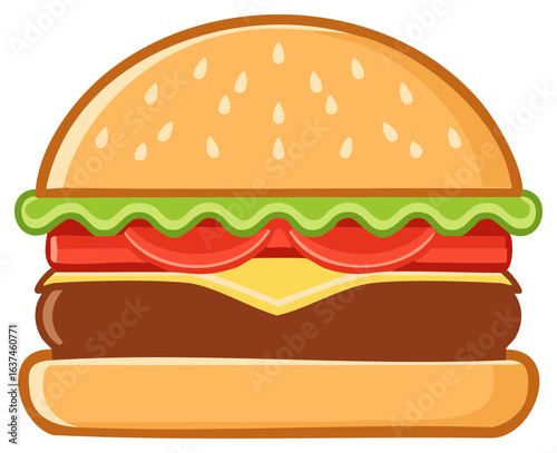 Juicy Cheeseburger with Sesame Seed Bun Fresh Lettuce Tomato and Beef Patty