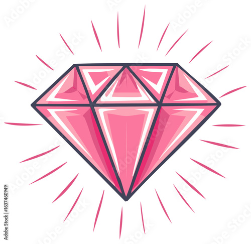 Shining Pink Diamond Illustration Gemstone Jewel with Highlights and Facets