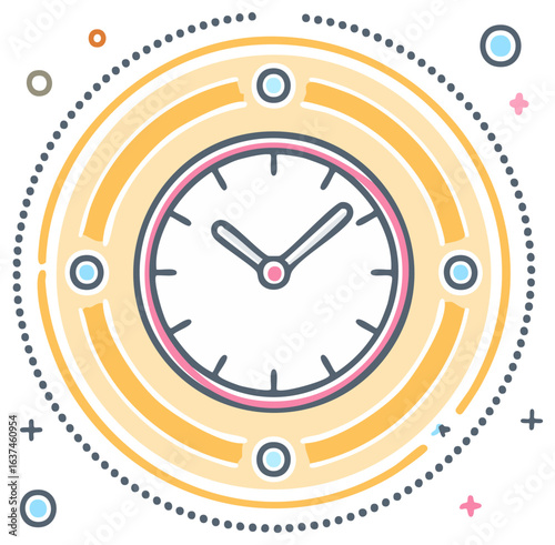 Stylized clock face with radiating rings and dotted circle border