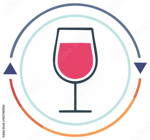 Graphic Wine Glass in Rotating Circles, Fresh Wine Concept, Wine Industry Symbol