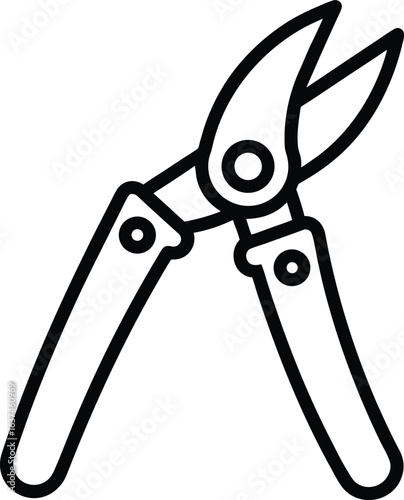 Outline icon of pruning shears, also commonly known as secateurs or pruners