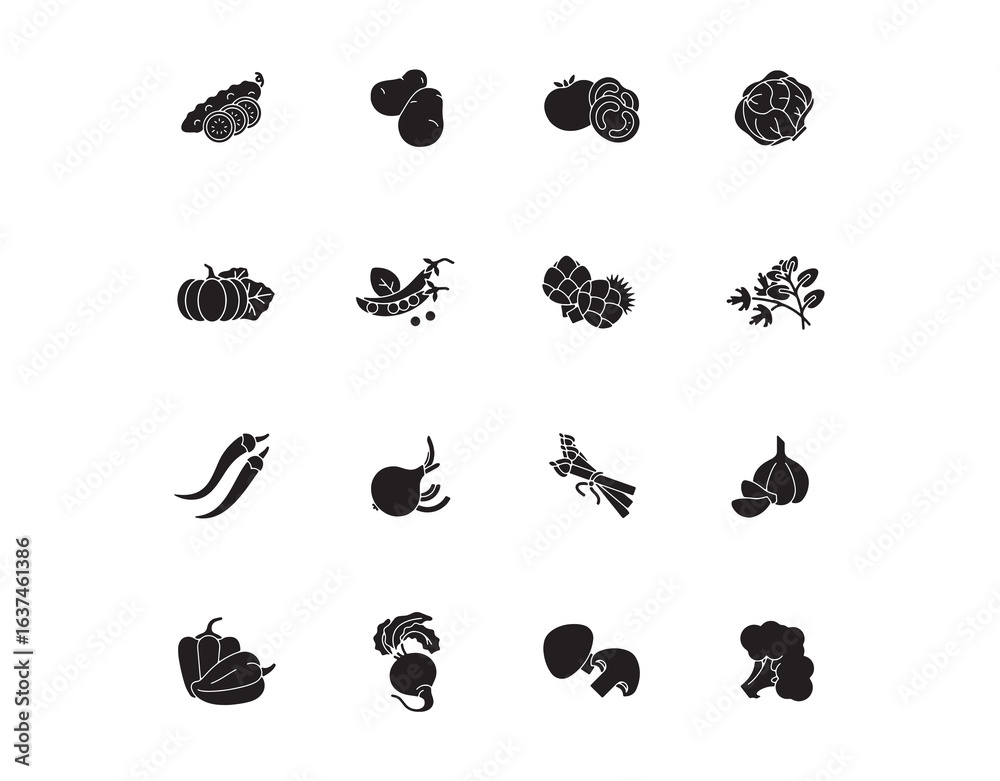 Fototapeta premium Black glyph icon representing fruits and vegetables. 