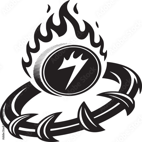 Hot new cryptocurrency coin on fire with potential, high tech finance concept with lightning bolt