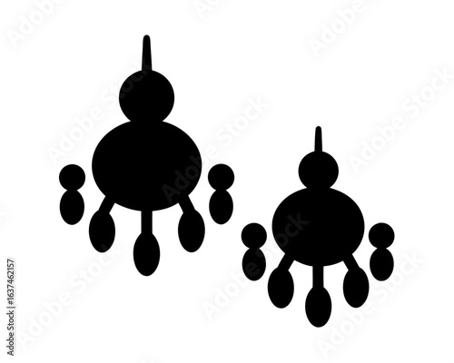 Abstract black chandeliers with multiple bulbs on a clean white background