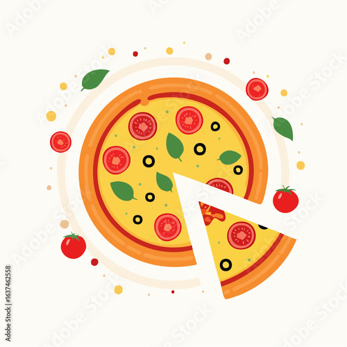 Fun pizza icon for fast food menus or delivery branding