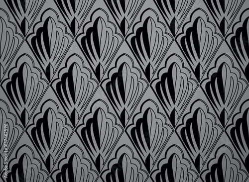 Flower geometric pattern. Seamless vector background. Gray and black ornament. Ornament for fabric, wallpaper, packaging. Decorative print