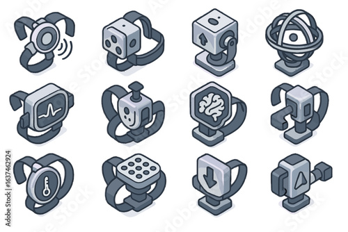 Muscle pressure sensor acceleration spatial signal gauge vector distribution icon scanner robotic