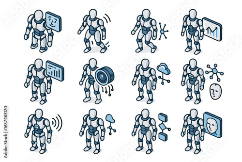 Algorithm detection software ai cloud exosuit icon motion screen icons vector robotic