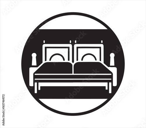 Double Bed Room Icon Symbol Representing Shared Accommodation And Comfort Ideal for Travel Services and Hospitality Marketing