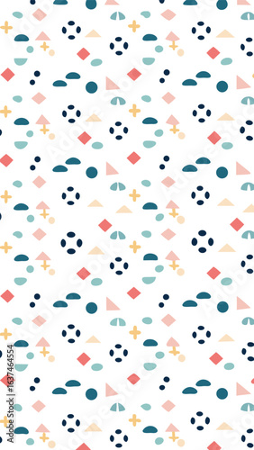 Abstract Geometric Pattern: A visually engaging design features a playful arrangement of geometric shapes, creating a dynamic and colorful composition. 