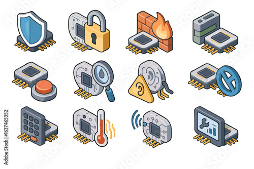Diagnostics signal firewall icon neural shield secure vector implant tool shutdown